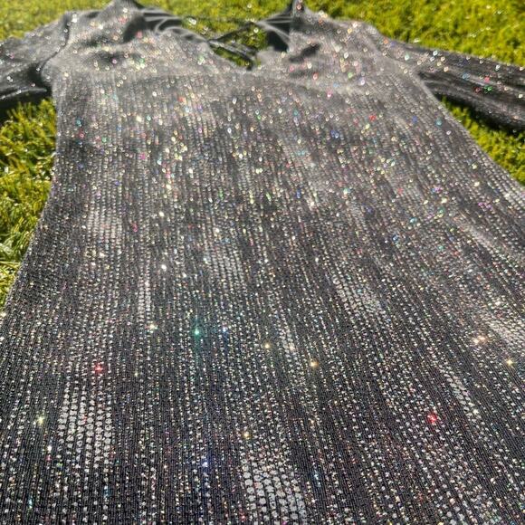 Top Shop Lace Up Back Sparkle Mini Dress Bodycon Glitter Prom Winter Formal Gown - Picture 6 of 11